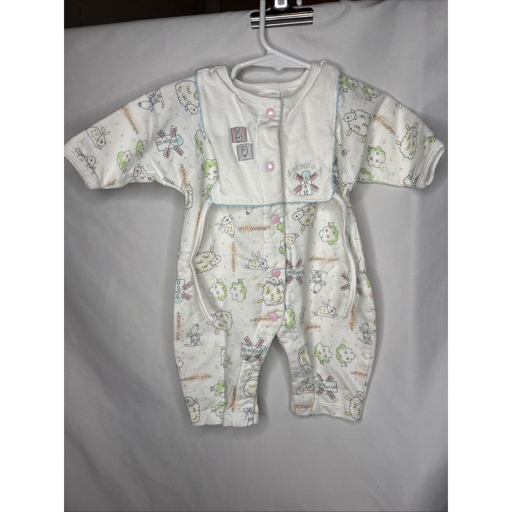 Vtg 90s Absorba 3M Petit Champagne Footless Baby Romper Pastel Sheep Cottagecore